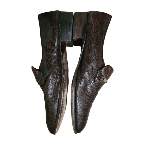 Vintage Men Lizard Skin Loafers Brown Horsebit Sz 8 Leather Italy main image 10